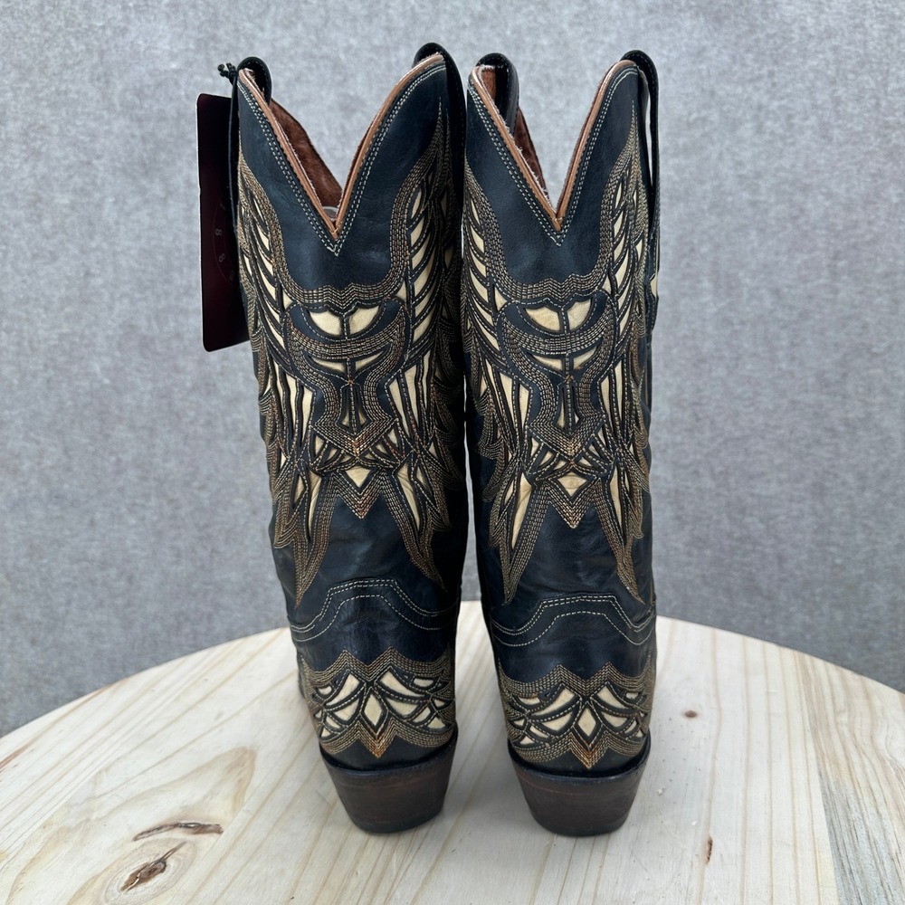 Lucchese Hillsboro M3582 Western Boots Women Black Crackle Bone Inlay Snip Toe - Picture 4 of 11